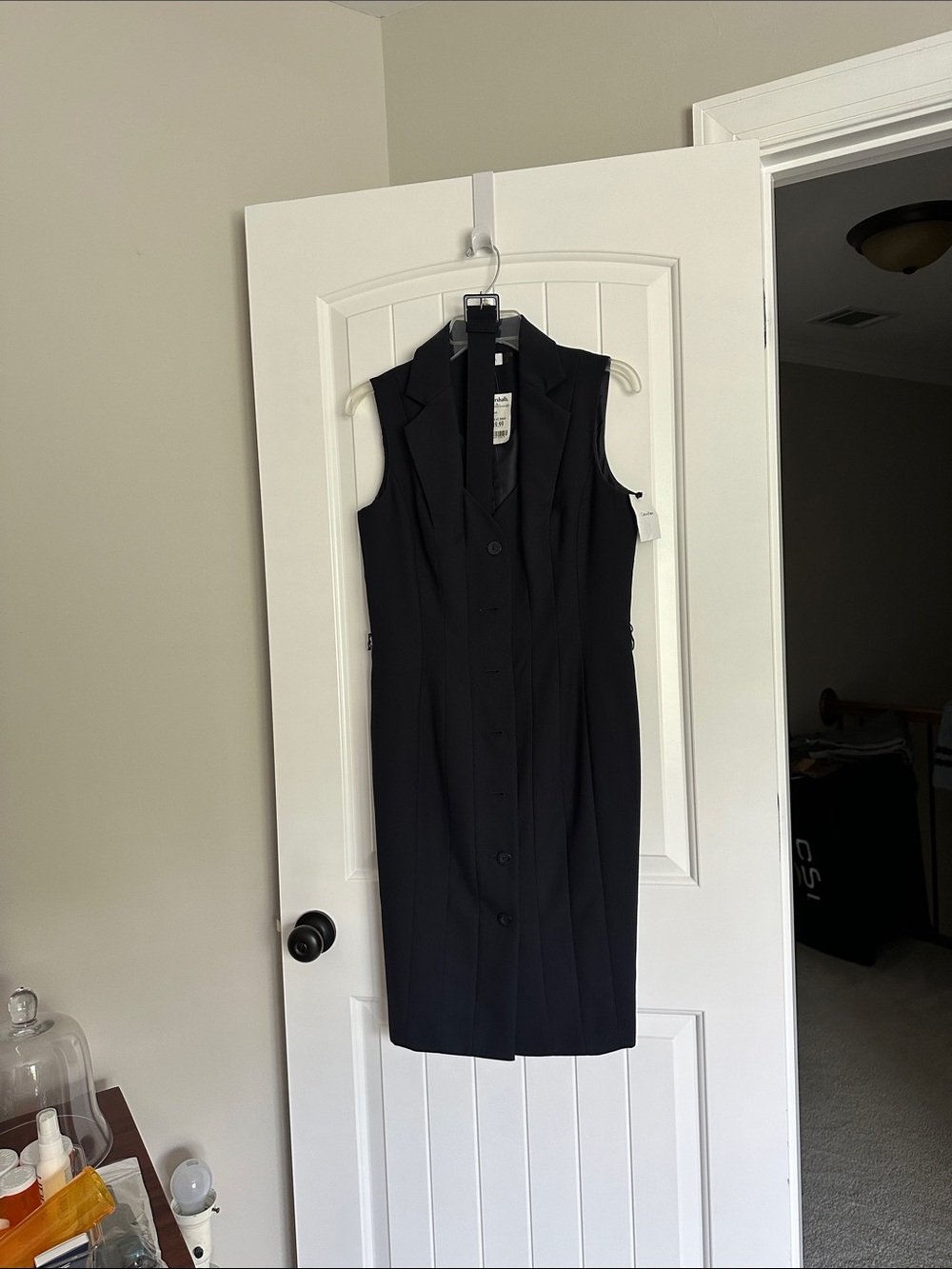 Calvin Klein Sleeveless Black Tailored Button-Front Dress